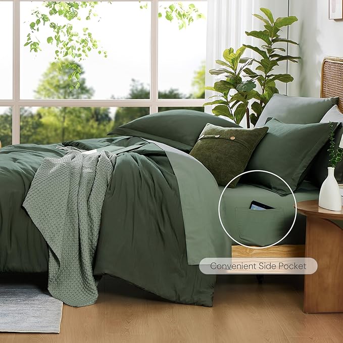 WRENSONGE Full Size Comforter Set- 7 Pieces Deep Forest Bed in a Bag Full Size Comforter with Fitted Sheet, Flat Sheet, 2 Pillow Shams, 2 Pillowcases, Warm Bedding Sets for All Season