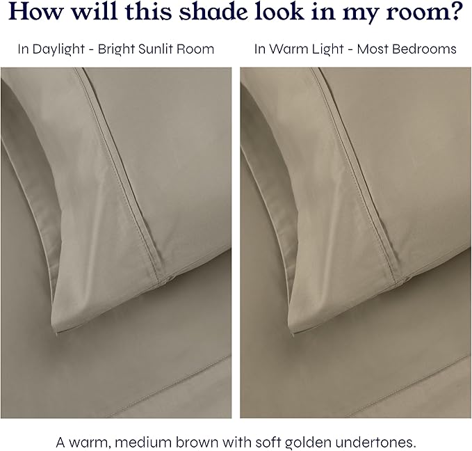 California Design Den Soft Twin Sheets Set - 400 Thread Count Sateen, Natural 100% Cotton Sheets, Deep Pockets, and Durable Bedding Set for Dorm Rooms & Adults - Taupe
