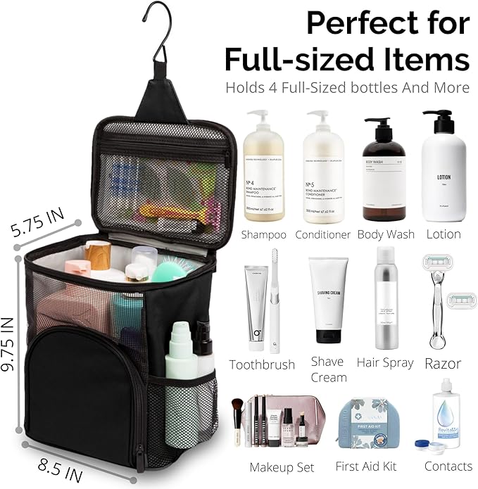 Original Portable Shower Caddy For College Dorms - Foldable Mesh Tote - Dorm Room Essentials - Durable Hanging Travel Shower Bag - Perfect for College Students, Men, Women (Black)