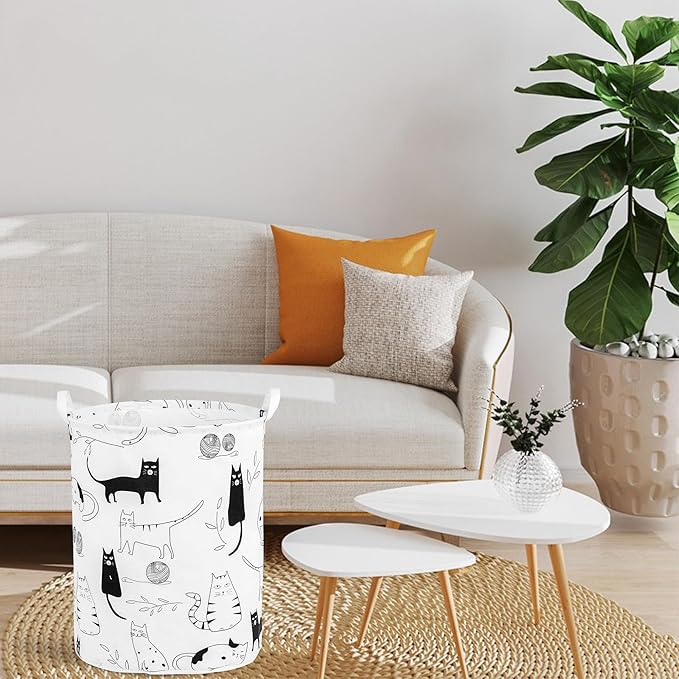 Foldable Baby Laundry Basket Hamper for Nursery Girl Boy kids Clothes laundry hamper basket Portable Tall Collapsible Cute Laundry Basket Organizer, Nursery Storage Basket with Handles (Animal Cats)