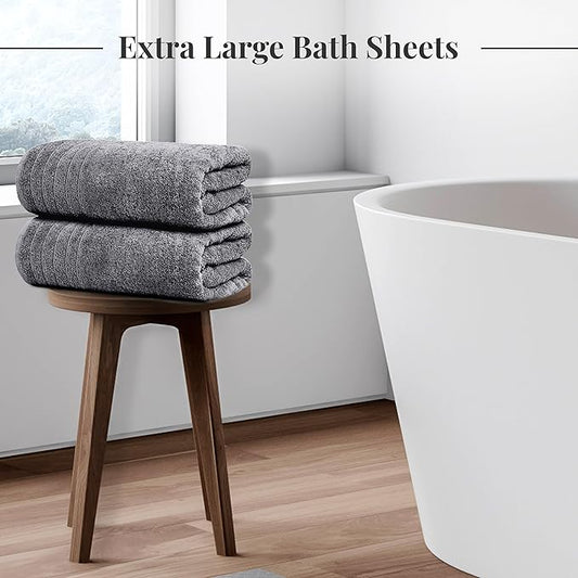 Tens Towels Pack of 2 Extra Large Bath Sheets 35 x 70 Inches, 100% Cotton, Larger & Lighter Weight, Quicker to Dry, Super Soft & Absorbent, Oversized Bath Towels, Dark Grey