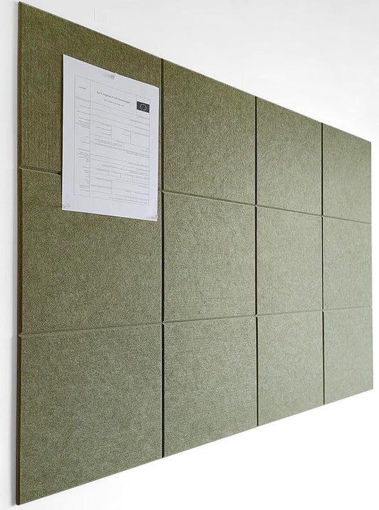 Green Bulletin Board | Cork Boards for Walls | Felt Cork Board for Office, Home & Classroom | Green Office Classroom Supplies | Felt Wall Tiles (12-Pack) | Olive