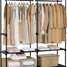 Clothes Rack, Portable Closet, 54.3 Inch Large Capacity Wardrobe Closet, Clothes Storage Organizer with Shelves and 2 Hanging Rods, Easy to Assembly, Black PCT002B01