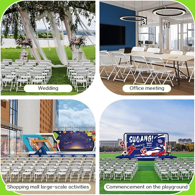 Folding Chair10Pack,White Folding Chairs for Indoor Outdoor,Portable Plastic Stackable Commercial Seat with Steel Frame 350lb.Capacity for Party Events Wedding Dining Picnic Office