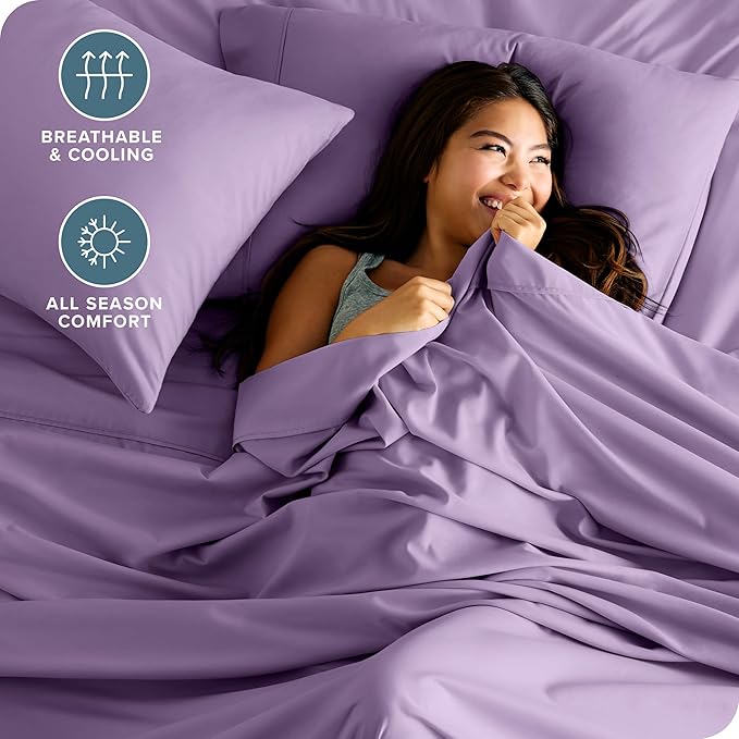 Bare Home California King Sheet Set - 1800 Ultra-Soft Microfiber Cal King Bed Sheets - Double Brushed - Deep Pockets - Easy Fit - 4 Piece Set - Bed Sheets (California King, Lavender)