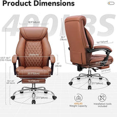 Office Chair, Executive Leather Chair Adjustable High Back, Ergonomic Computer Desk Chair Lumbar Support, Big and Tall Office Chair with Footrest, Comfy Reclining Chair for Home Office
