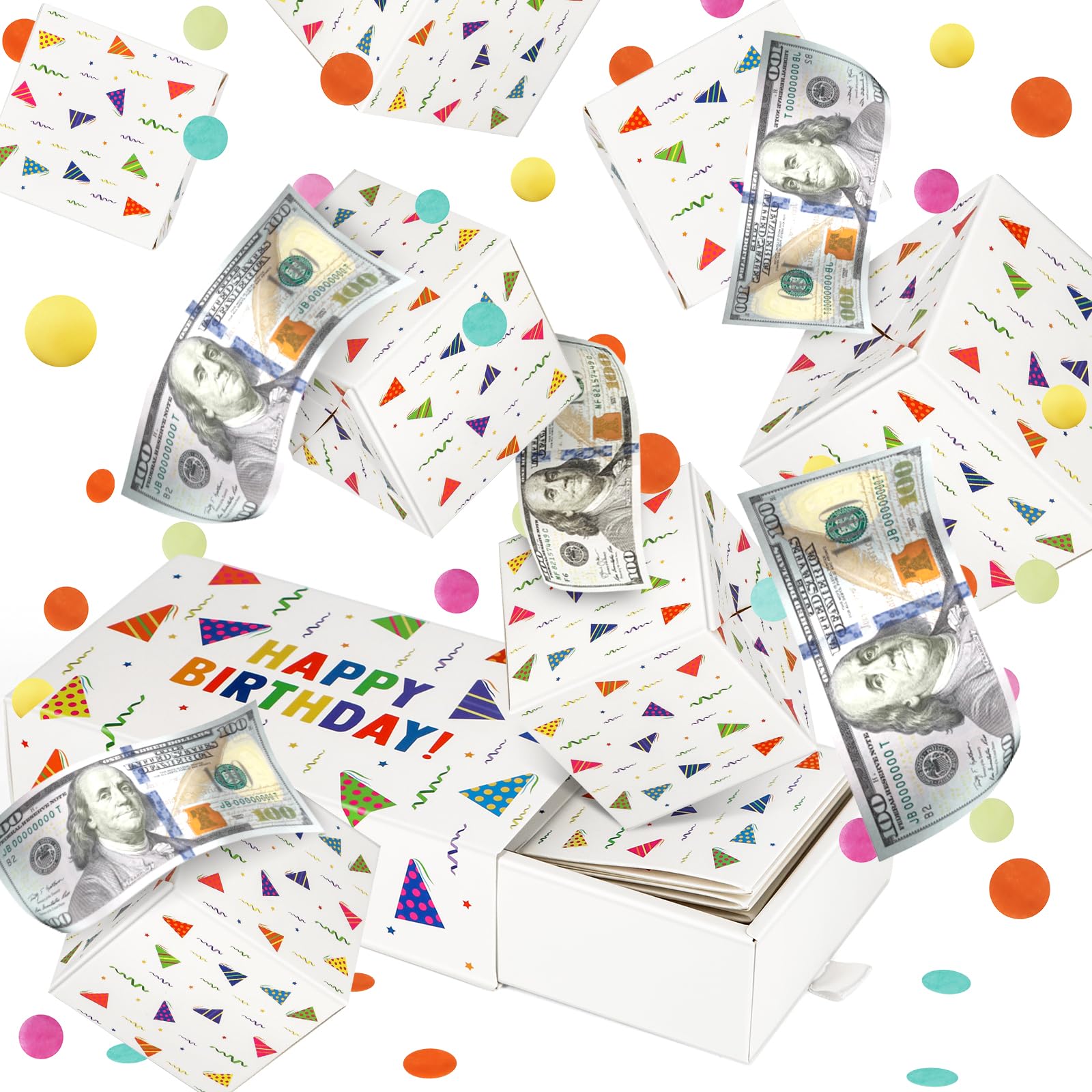 Happy Birthday Surprise Gift Box Explosion for Money - DIY Pop Out Folding Bounce Explosion Gift Box with Confetti - Birthday Money Bank - Cash Gift Idea for Women Men Kids (Pink)
