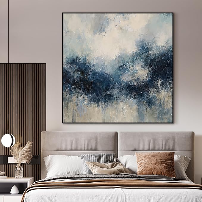 60"x60" XL Framed Wall Art - Blue Abstract Landscape Modern (Frame Assembly Required)