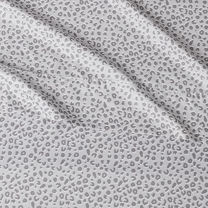 Amazon Basics Lightweight Super Soft Easy Care Microfiber 4 Piece Bed Sheet Set With 14-inch Deep Pockets - Queen, Gray Cheetah,Printed AmazonBasics