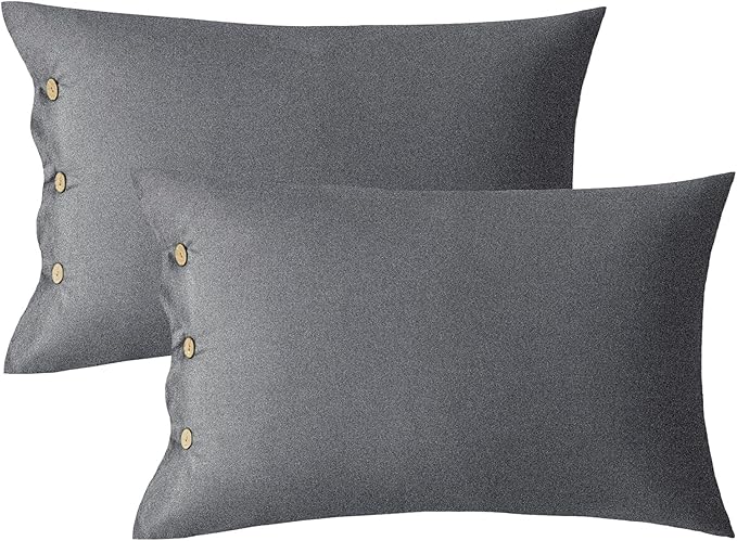 JELLYMONI Pillowcases Standard Set of 2 Cotton Button Pillow Covers 20×26in Black Bed Pillow Cases 100% Washed Cotton Soft Breathable (Pillows are not Included)