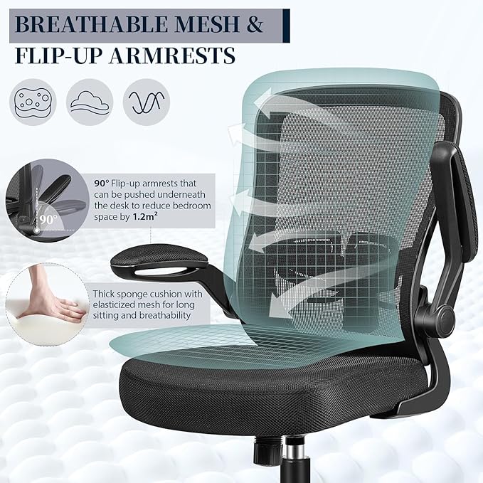 FelixKing Office Chair, Ergonomic Desk Chair with Adjustable Height and Lumbar Support Swivel Lumbar Support Desk Computer Chair with Flip up Armrests for Conference Room (Black),Pack of 2