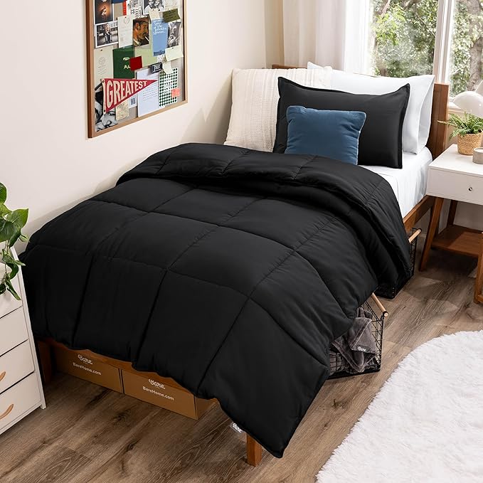 Bare Home Comforter Set - Twin/Twin Extra Long Size - Ultra-Soft - Goose Down Alternative - Premium 1800 Series - All Season Warmth (Twin/Twin XL, Black)