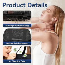 YASONIC Mesh Shower Caddy Portable for Dorm College Room Essentials, 8-Pocket Large Shower Bag with Double Handles, Hanging Shower Basket for Beach, Swimming, Bathroom, Beach, Camp, Gym, Black