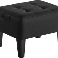 SONGMICS Foot Stool with Legs, Small Footstool Ottoman, Linen-Look Fabric Seat with Thick Cushion, for Living Room, Bedroom, Entryway, 330 lb Weight Capacity, Ink Black ULOM502B01