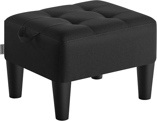 SONGMICS Foot Stool with Legs, Small Footstool Ottoman, Linen-Look Fabric Seat with Thick Cushion, for Living Room, Bedroom, Entryway, 330 lb Weight Capacity, Ink Black ULOM502B01