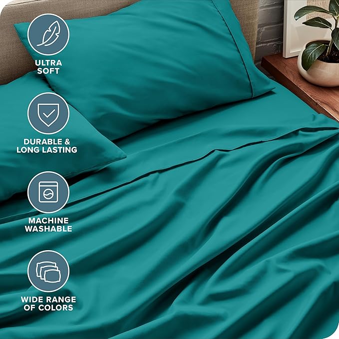 Bare Home Queen Sheet Set - Luxury 1800 Ultra-Soft Microfiber Bed Sheets - Double Brushed - Deep Pockets - Easy Fit - 4 Piece Set - Bedding Sheets & Pillowcases (Queen, Emerald)