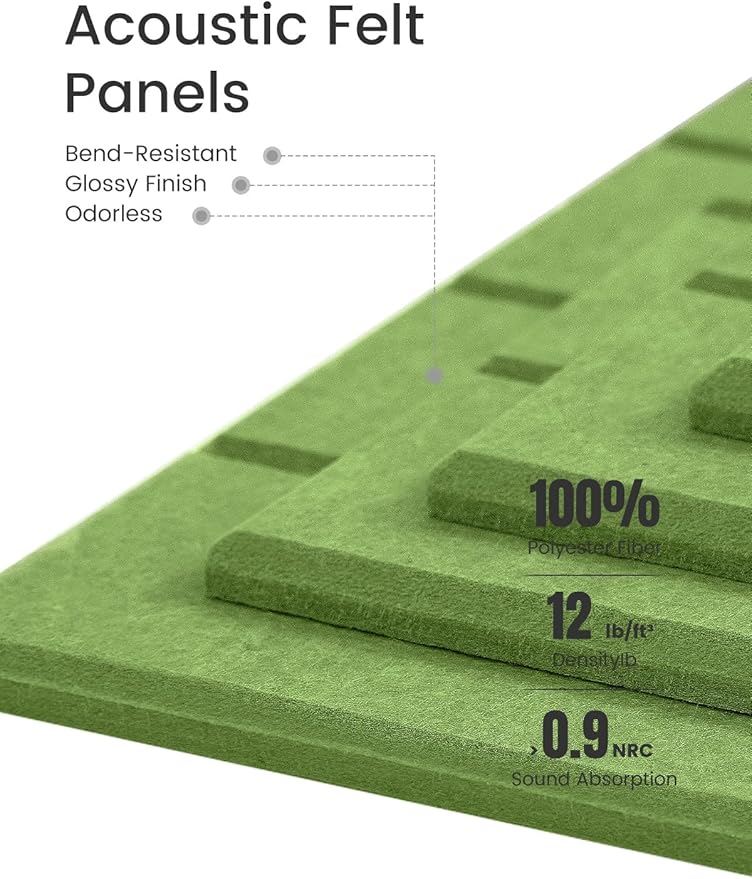 Felt Bulletin Board Tiles Large 48" x 36" Cork Board Alternative-6 Pack with 40 Adhesive Tabs, Thick Slat Wall Panels for Office Decor, Push Pin Board Wall Organizer Alternative-Kelly Green