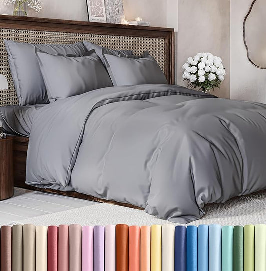 Duvet Cover Full Size Set - Extra Soft Full Size Duvet Cover 80 x 90 with 2 Pillow Shams - Hotel Luxury Easy Care and Fade Free w/Zipper Closures & Ties - Comfy Breathable Bedding Set (Steel Blue)