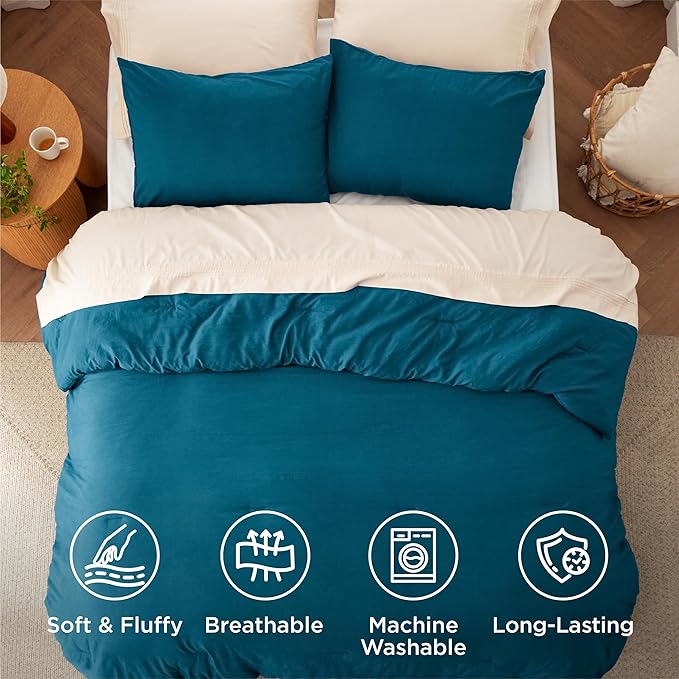 Bedsure Full Size Comforter Set, Teal Soft Prewashed Bedding for All Seasons, 3 Pieces GentleSoft™ Warm Down Alternative Bed Set, 1 Lightweight Comforter (82"x86") and 2 Pillowcases (20"x26")