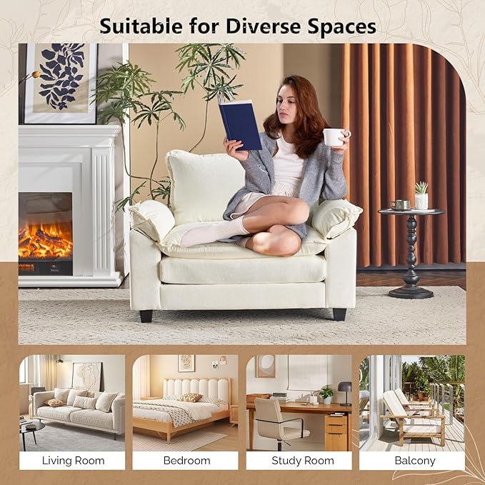 VINGLI Cloud White/Cream Single Chair with Armrest