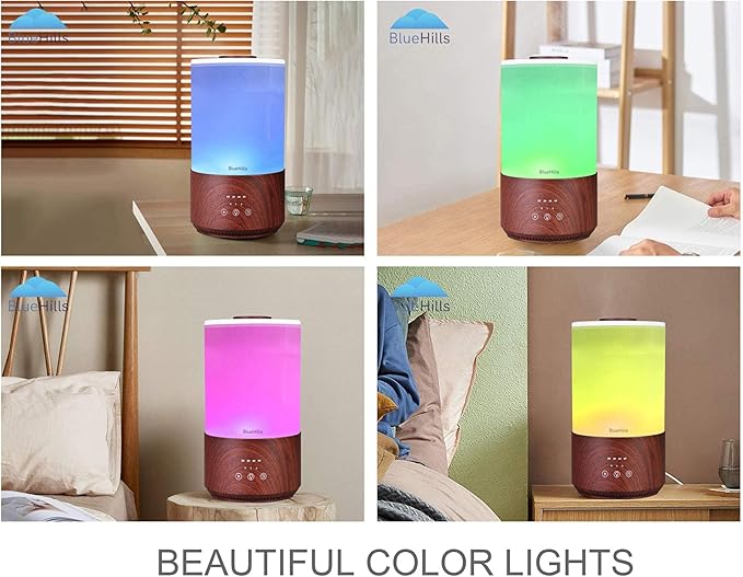 BlueHills Premium 4000 ml Tall Essential Oil Diffuser 4L 4 Liter 50 Hour Run with Remote Timer Aroma Humidifier 1 Gallon Big Capacity High Mist Output for Large Room Lights Dark Wood Grain XL T402