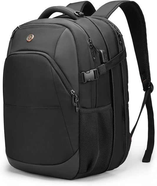 Swissdigital Design Travel Laptop Backpack, 35L Expandable Large College Laptops Backpack with USB Charging Port for Men and Women Fits 17 Inch Notebook, Black | SD1671-01