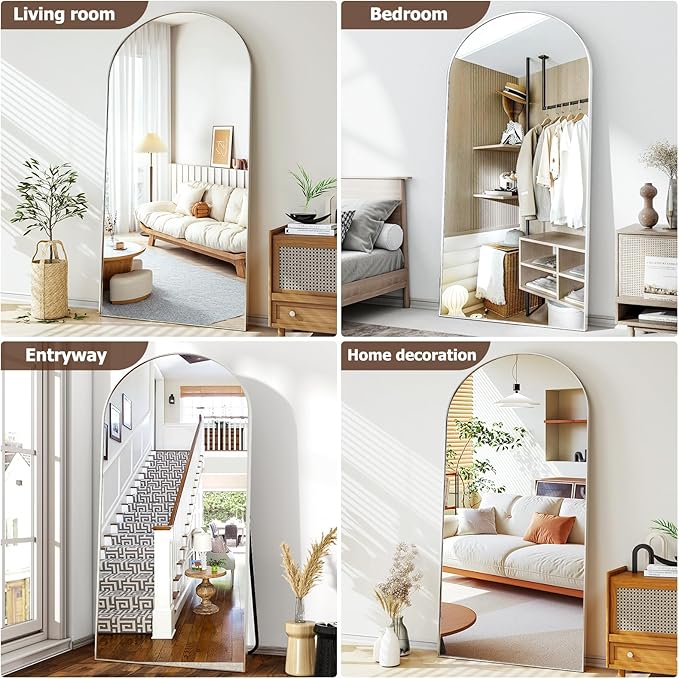 46"x76" Arched Full-Length Mirror, Oversized Floor Mirror with Stand, Freestanding or Wall-Mounted Full Body Mirror for Living Room, Bedroom, or Cloakroom, Silver