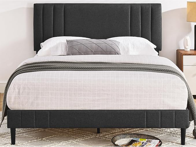Decoro Chicago Modern Tufted Upholstered Platform Queen Size Bed, Dark Grey