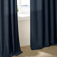 Navy Linen Pinch Pleated Curtains 108 Inches Long 2 Panels for Living Room Bedroom Light Filtering Drapes 108 Inch Length Dark Blue Indigo Semi Sheer Memory Shape Trained Ceiling Floor Curtain