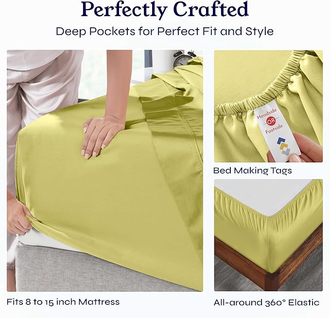 California Design Den Twin XL Sheet Sets - 400 Thread Count Sateen, 100% Cotton Sheets Twin XL, Deep Pockets, and Durable Bedding for Dorm Rooms & Adults - Celery Green CaliforniaDesignDen