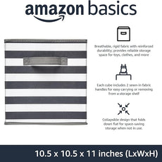 Amazon Basics Cube Organizer Storage Bins Handles, Collapsible Fabric, Pack of 6, 10.5