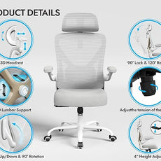Ergonomic Office Chair-Computer Desk Chairs Comfy, Mesh High-Back Gaming Chair with Adjustable Lumbar Support & Headrest, Executive Task Chair for Adults, Comfortable for Long Hours (Gold)