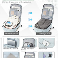 suwasp Vacuum Backpack Travel with Pump, Travel Backpack for Women Men, Vacuum Compression Bags with Laptop Compartment/Shoe Compartment, Personal Item Carry On Backpacks Flight Approved, Light Blue