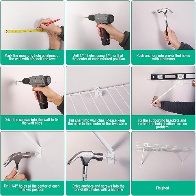 HAUSHOF Closet Shelves Wall Mounted 4-Pack, 4 ft x 12in White Wire Shelving for Laundry Room, Closet, Basement Organization and Storage