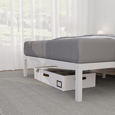 14 Inch Bamboo Bed Frame – Solid Wood Platform Bed Frame, Strong and Stable, with Non-Slip Slats for Support, No Box Spring Needed, Easy to Assemble, Noise-Free (White, Queen with Headboard)