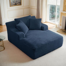 Oversized Chaise Lounge Chair Indoor Corduroy Sofa Bed with Throw Pillows Recliner Chair Comfy Large Deep Seat Sofa Couch for Living Room, Bedroom, Apartment (Blue)