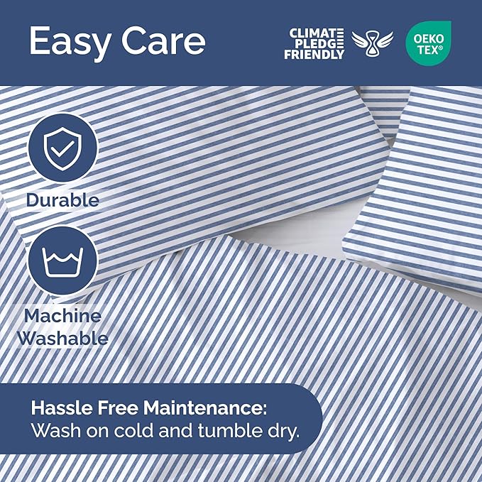 Duvet Cover Twin/Twin XL Size Set - Extra Soft Duvet Cover 68 x 90 with 1 Pillow Sham - Hotel Luxury, Easy Care and Fade Free w/ Zipper Closures & Ties - Comfy, Breathable Bedding Set (Blue Stripes 2)