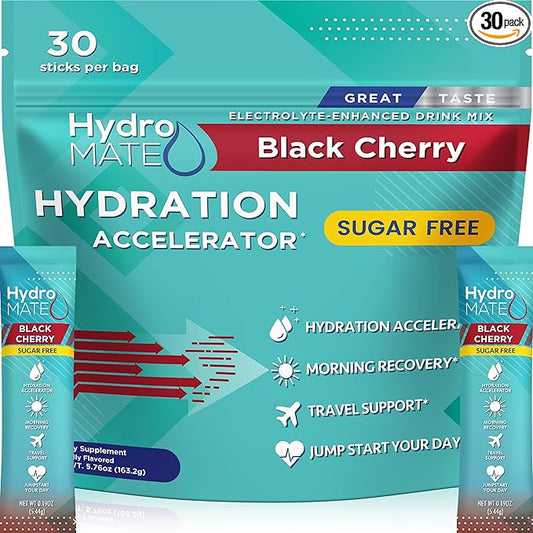 Electrolyte Powder Sugar-Free Hydration Packets Black Cherry HydroMATE 30 Sticks