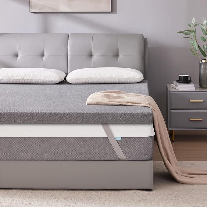 SINWEEK 2 Inch Gel Memory Foam Mattress Topper Full Size, Pad for Back Pain, Bed Topper with Removable Soft Cover, CertiPUR-US Certified,Grey
