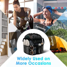 Mesh Shower Caddy Portable with Drawstring, Dorm Room Essentials for College Girls Guys, 8-Pocket Extra Large Shower Bag Basket Tote for Camping Beach Gym Travel Toiletry Bathroom