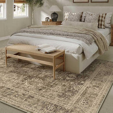 8x10 Washable Area Rug for Living Room Bedroom Brown Vintage Large Distressed Rustic Low Pile Carpet Non-Slip Lightweight Vacuumable Soft Throw Rug for Indoor Dining Room