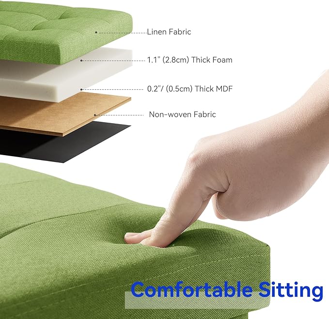 BRIAN & DANY 30 Inches Folding Storage Ottoman Bench, Ottoman with Storage Bench for Bedroom, Living Room, Entryway, Foot Rest with Legs, Bright Green