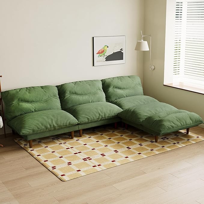 Futon Sofa Bed, 4 in 1 Multi-Functional Futon Couch with Adjustable Backrest, Convertible Sleeper Sofa Bed and Recliner Lounge, Loveseat for Living Room, Apartment, Office, 2 Sets, Green