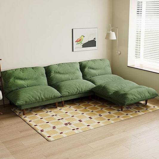Futon Sofa Bed, 4 in 1 Multi-Functional Futon Couch with Adjustable Backrest, Convertible Sleeper Sofa Bed and Recliner Lounge, Loveseat for Living Room, Apartment, Office, 2 Sets, Green