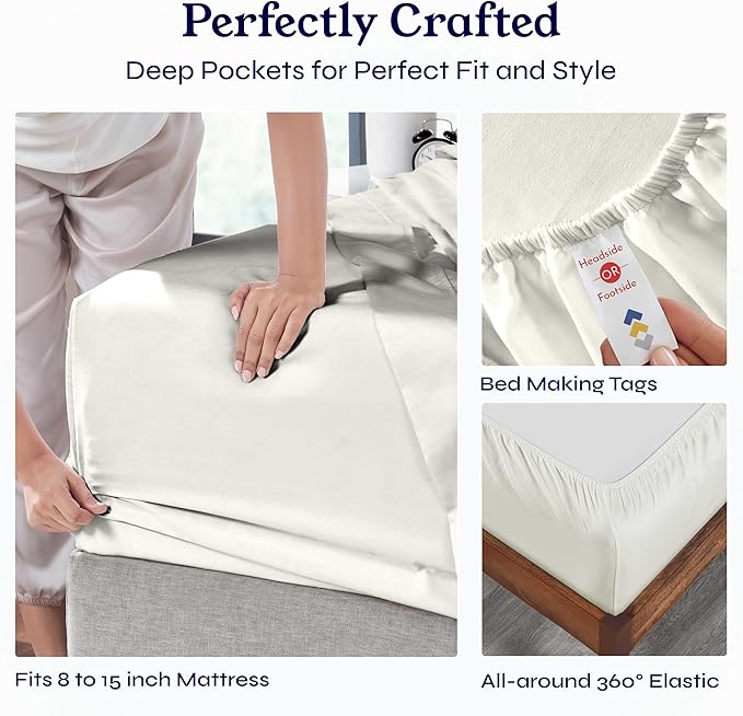 California Design Den Soft Twin Sheets Set - 400 Thread Count Sateen, Natural 100% Cotton Sheets, Deep Pockets, and Durable Bedding Set for Dorm Rooms & Adults - Ivory (Pale Tone) CaliforniaDesignDen