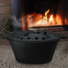 Fire Beauty Woodstove Steamer Stove Humidifier Cast Iron Lattice Top Rust Resistant 2.3 Quart Capacity (wolf)