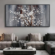 Wall Art for Living Room Large Modern Wall Decor Canvas Paintings for Wall Decorations White Flower Brown Bedroom Office Artwork Plum Blossom Art Prints Framed 29×58IN