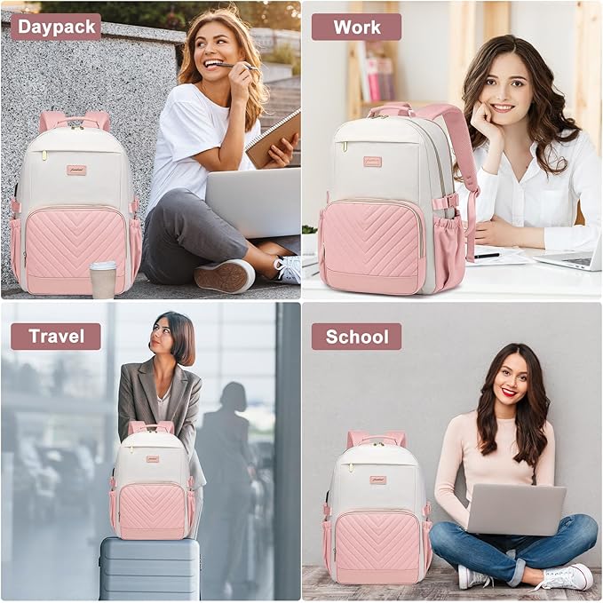 Laptop Backpack for Women Bookbag: 15.6 inch Work School Backpacks with Pouch Pocket for Large Capacity Cup & USB Charger College Book Bag Travel Business Nurse Teacher Bookbags Anti-theft Back Pack