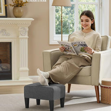 SONGMICS Foot Stool with Legs, Small Footstool Ottoman, Linen-Look Fabric Seat with Thick Cushion, for Living Room, Bedroom, Entryway, 330 lb Weight Capacity, Dark Gray ULOM502G01