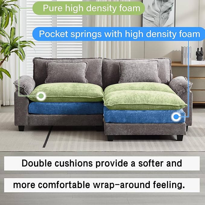 86" Modular Sectional Sofa, Comfy Cloud Couch Sectional Sofa with Ottoman, Chenille Sofa Sleeper Deep Seat Sofa with Throw Pillows for Living Room (Light Gray, 86"- L Shape)